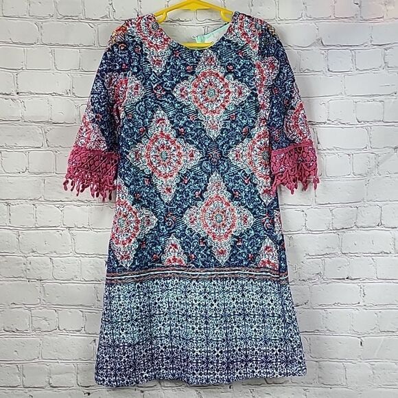 Rare Editions Girls Navy Lace Overlay Medallion Print Colorful Shift Dress Sz 6 - Picture 11 of 11